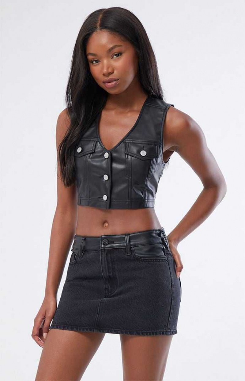 BLACK PacSun Black Ultra Cropped Faux Leather Vest | TUDBAXL-97