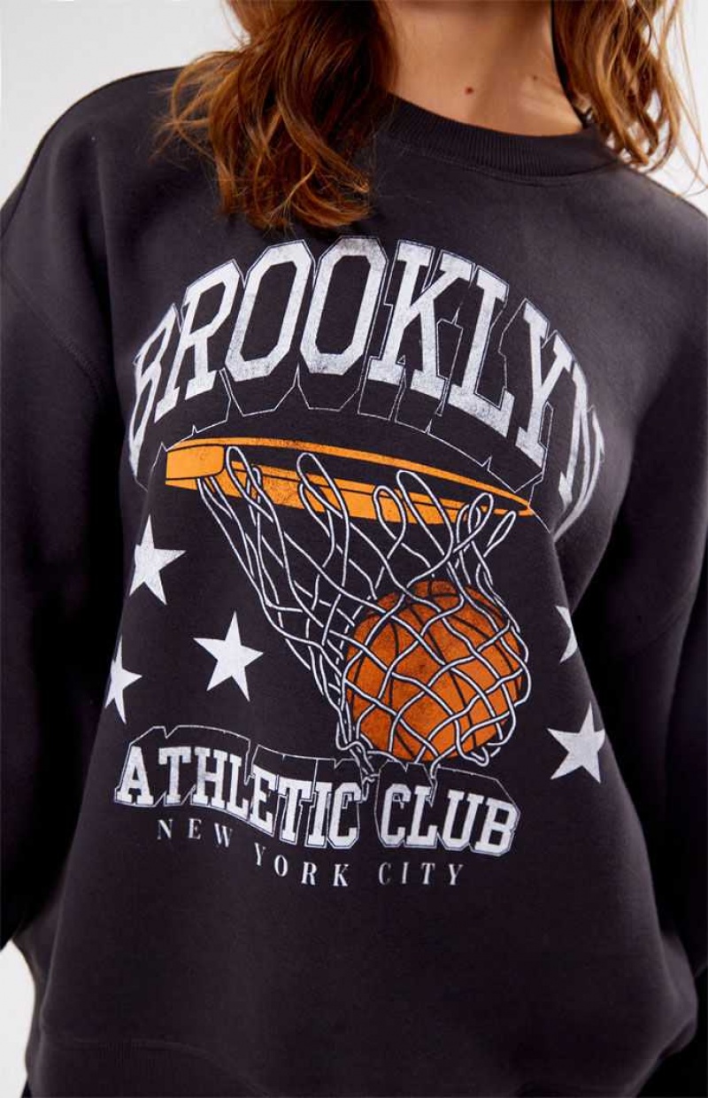 BLACK PacSun Brooklyn Athletic Club Crew Neck Sweatshirt | SCIAGKX-46