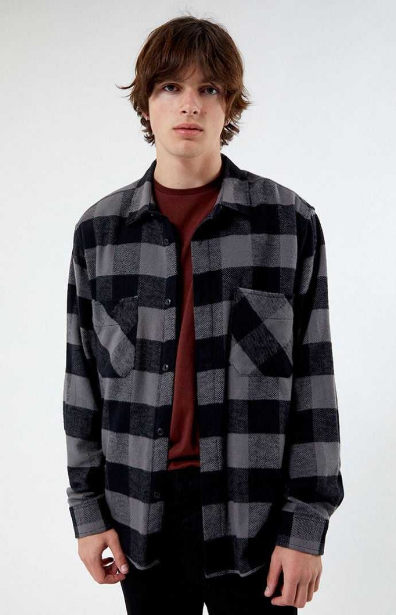 BLACK PacSun Buffalo Plaid Classic Button Down Shirt | AIGVKSU-64