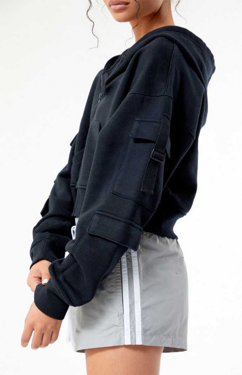 BLACK PacSun Cargo Full Zip Hoodie | MPETCGH-48