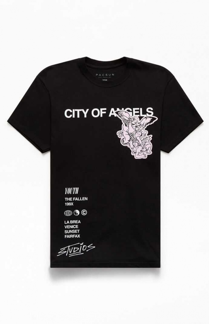 BLACK PacSun City Of Angels T-Shirt | RQGXICN-56