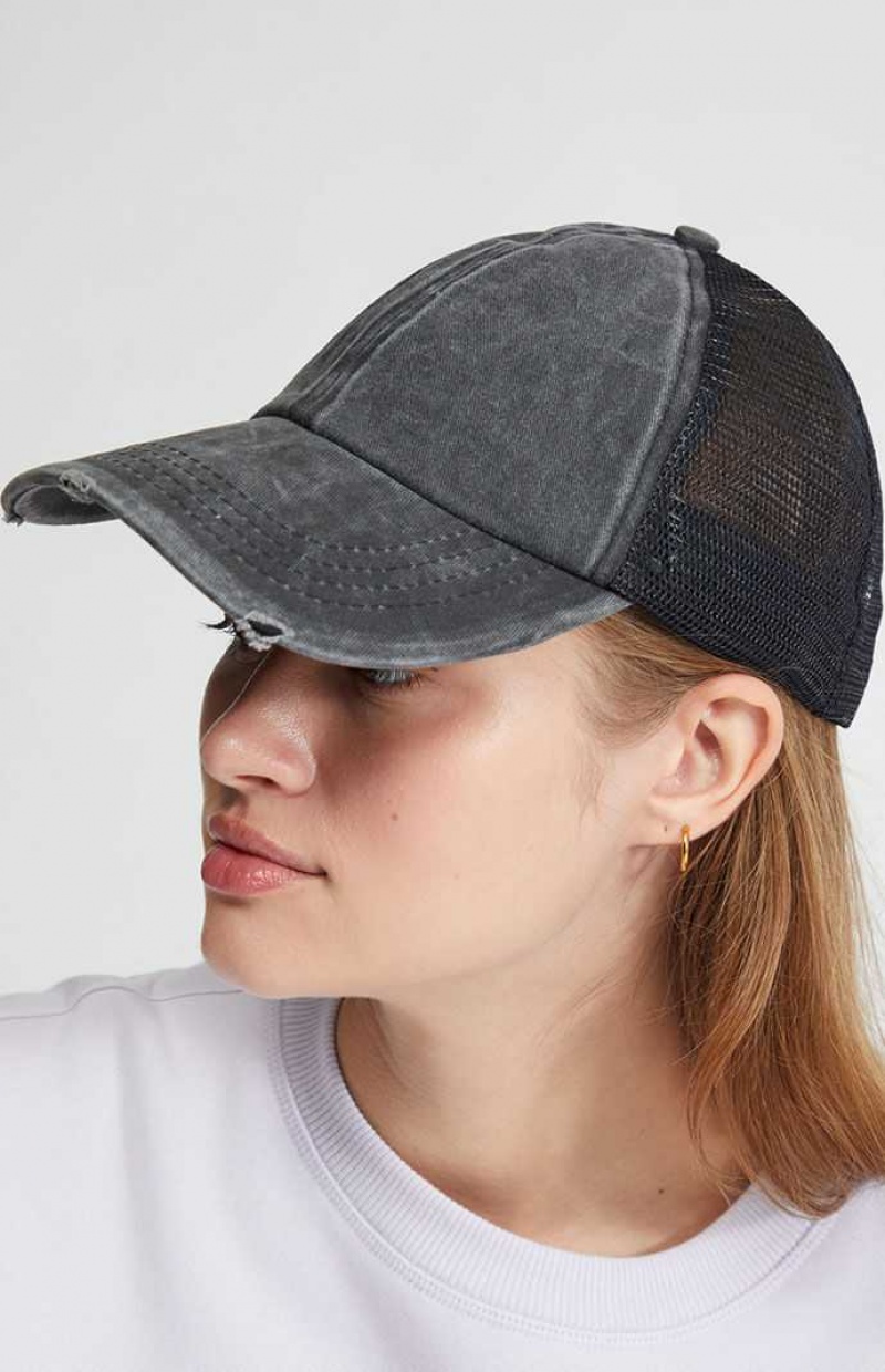 BLACK PacSun Distressed Trucker Hat | RIBXUGL-32