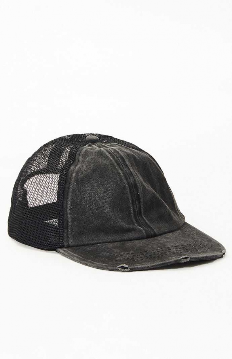 BLACK PacSun Distressed Trucker Hat | RIBXUGL-32