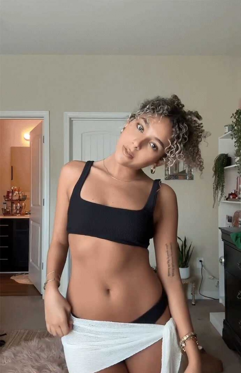 BLACK PacSun Eco Black Bianca Scrunch Square Neck Cropped Bikini Top | BCIOFJT-83