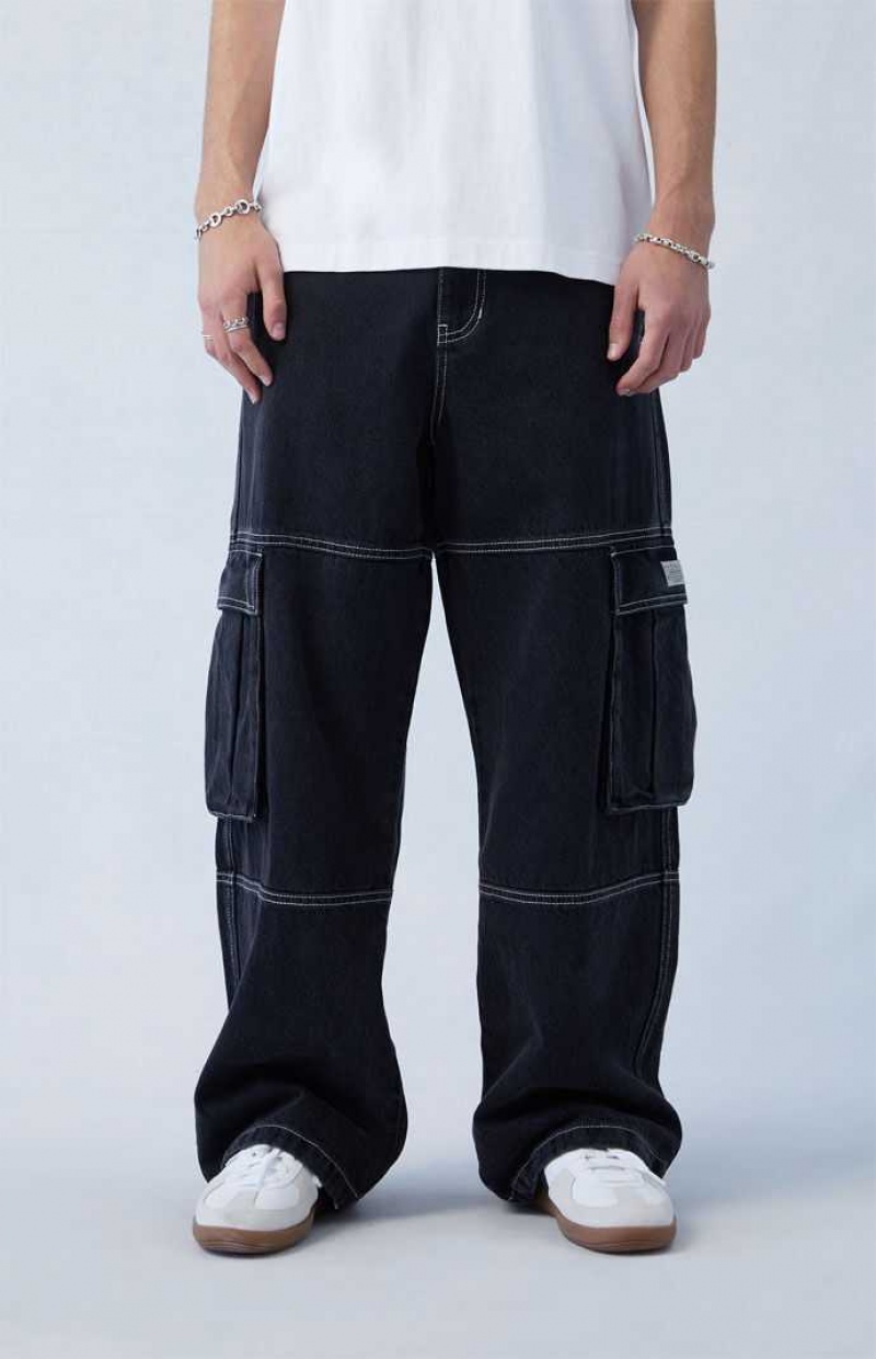 BLACK PacSun Eco Black Extreme Baggy Cargo Jeans | QNUYRGH-72