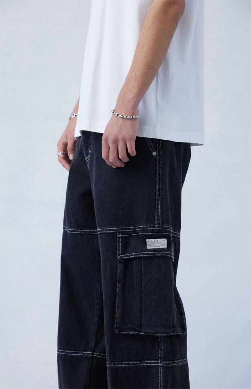 BLACK PacSun Eco Black Extreme Baggy Cargo Jeans | QNUYRGH-72