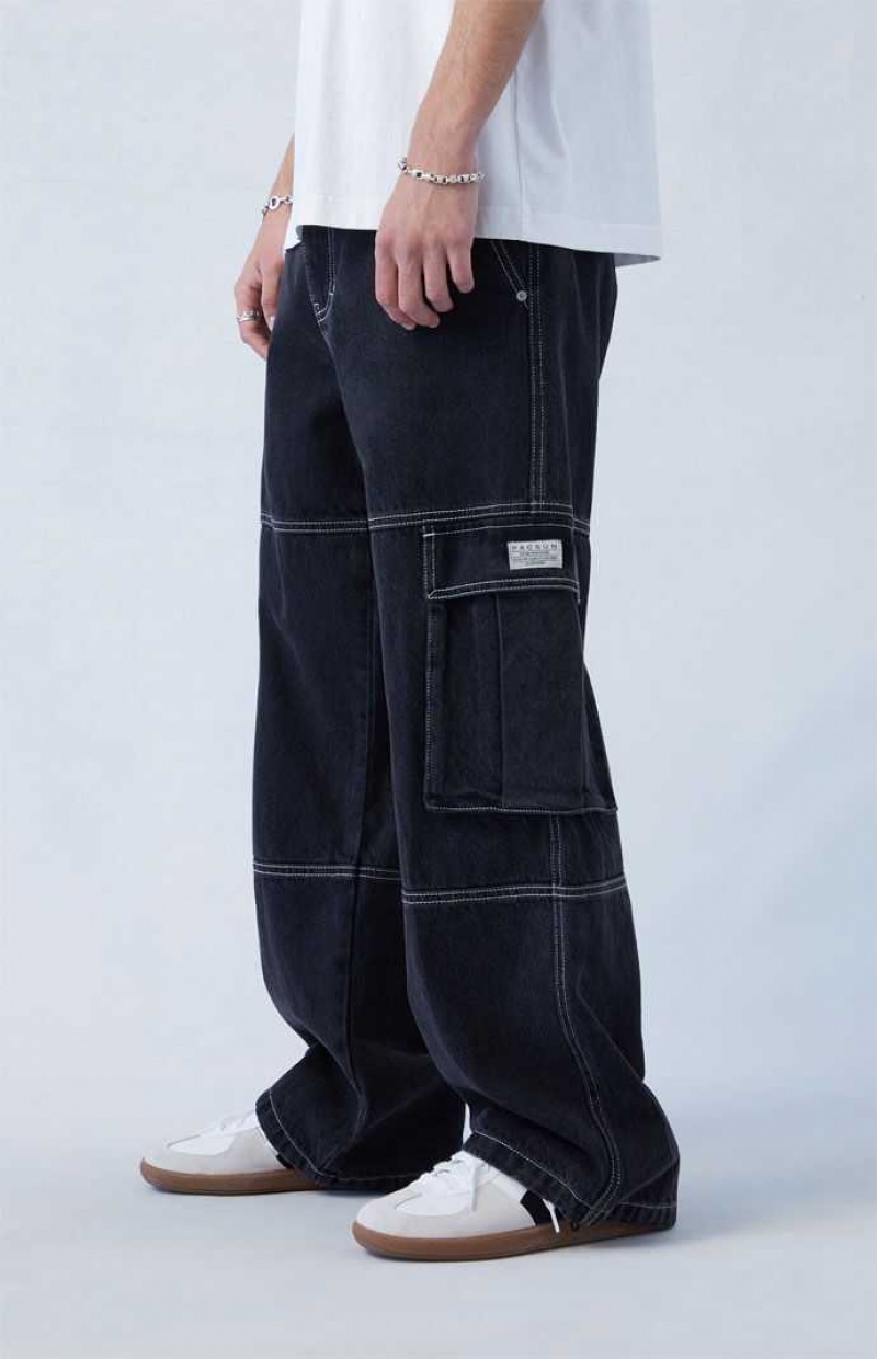 BLACK PacSun Eco Black Extreme Baggy Cargo Jeans | QNUYRGH-72