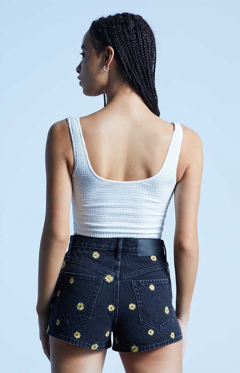 BLACK PacSun Eco Black Flower Embroidered Vintage High Waisted Denim Shorts | RNVKHZM-37