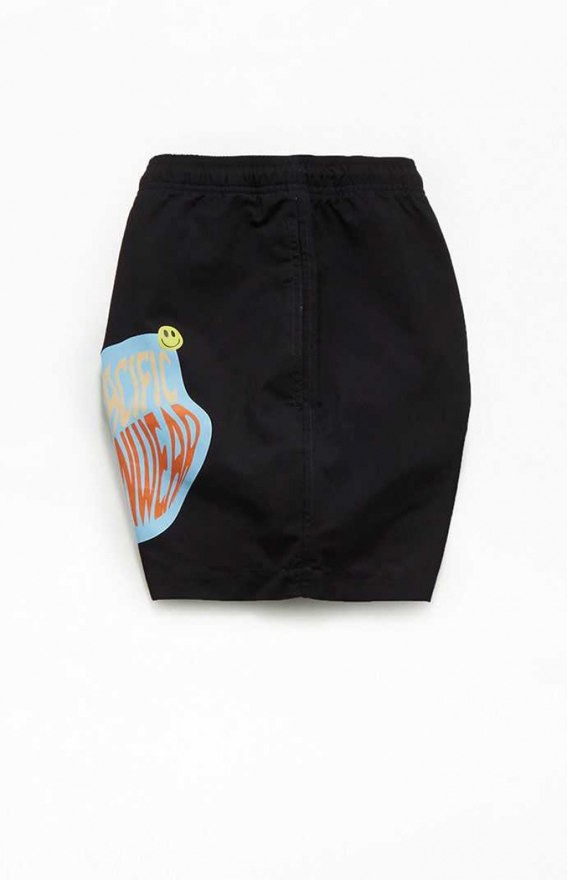 BLACK PacSun Eco Retro Shroom 4.5" Swim Trunks | LITWHSJ-67