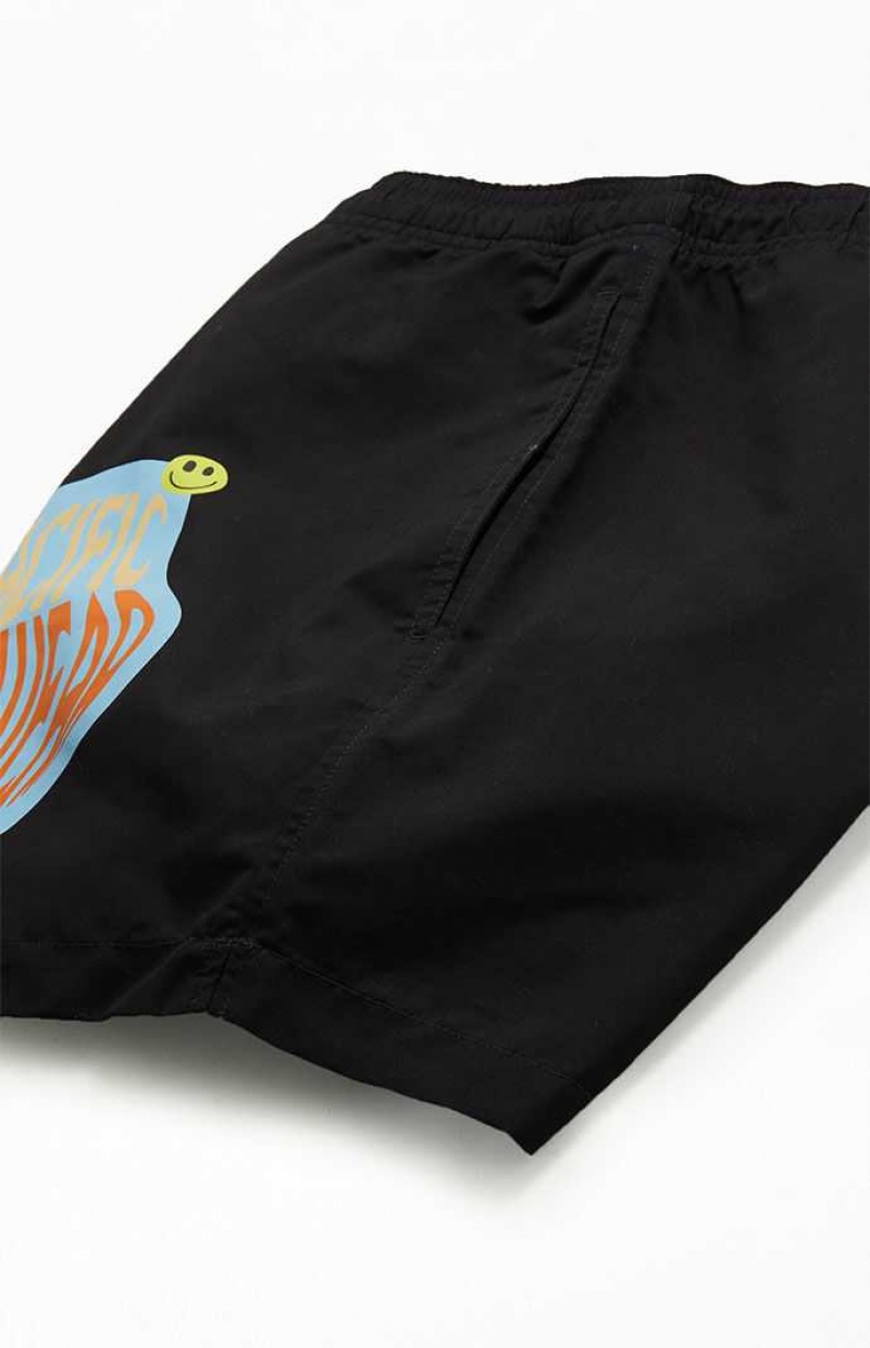 BLACK PacSun Eco Retro Shroom 4.5" Swim Trunks | LITWHSJ-67