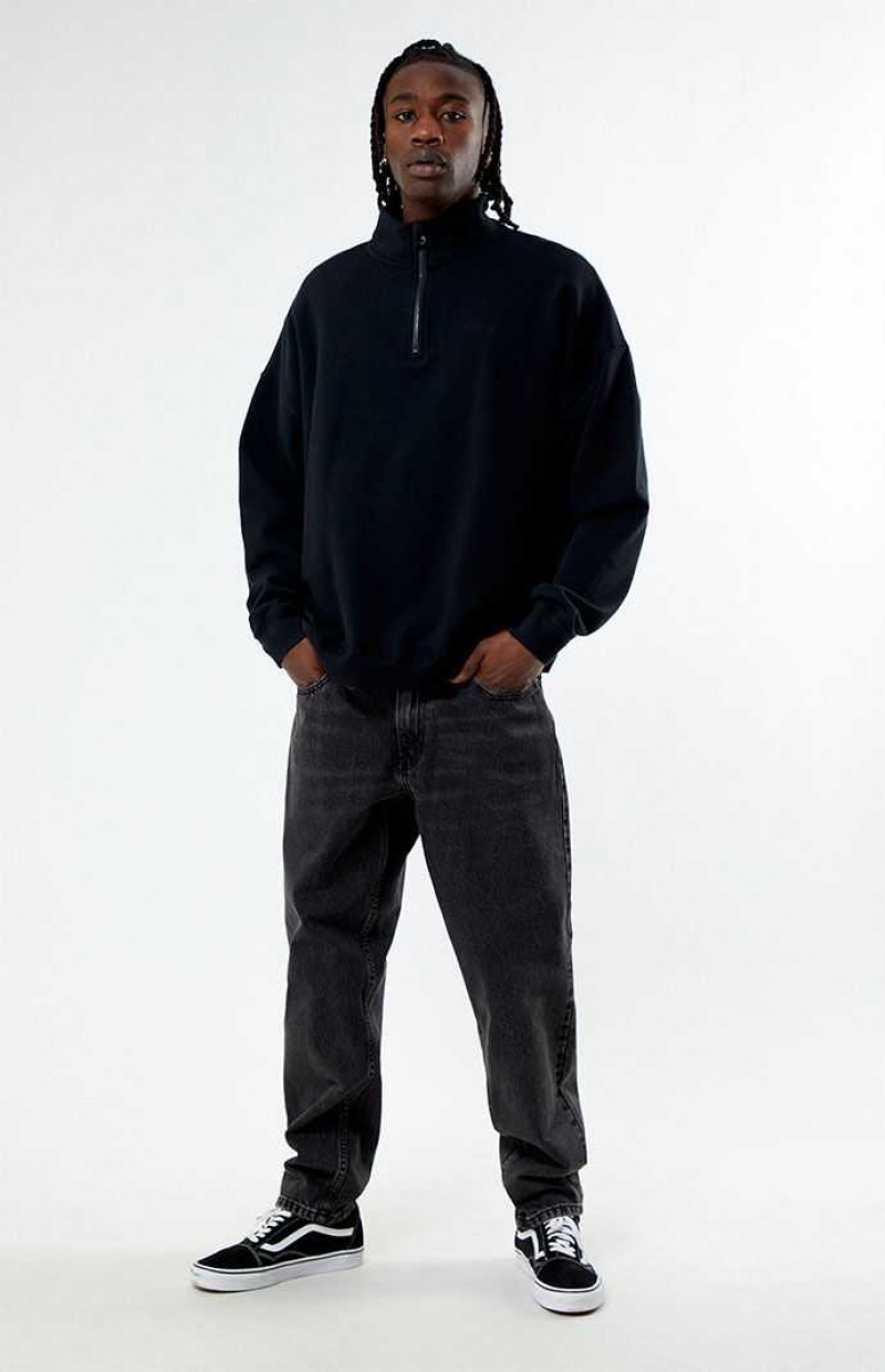 BLACK PacSun Eco Solid Quarter Zip Sweatshirt | BHFUITX-40