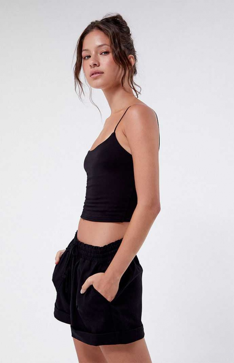 BLACK PacSun Elastic Waist Linen Shorts | NHFXYEC-31