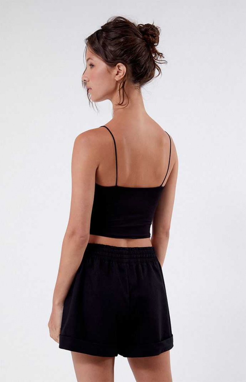 BLACK PacSun Elastic Waist Linen Shorts | NHFXYEC-31