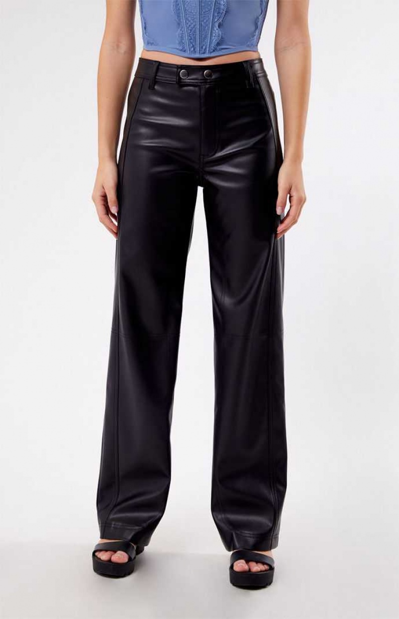 BLACK PacSun Faux Leather Low Rise Straight Leg Pants | NGZDUPI-73