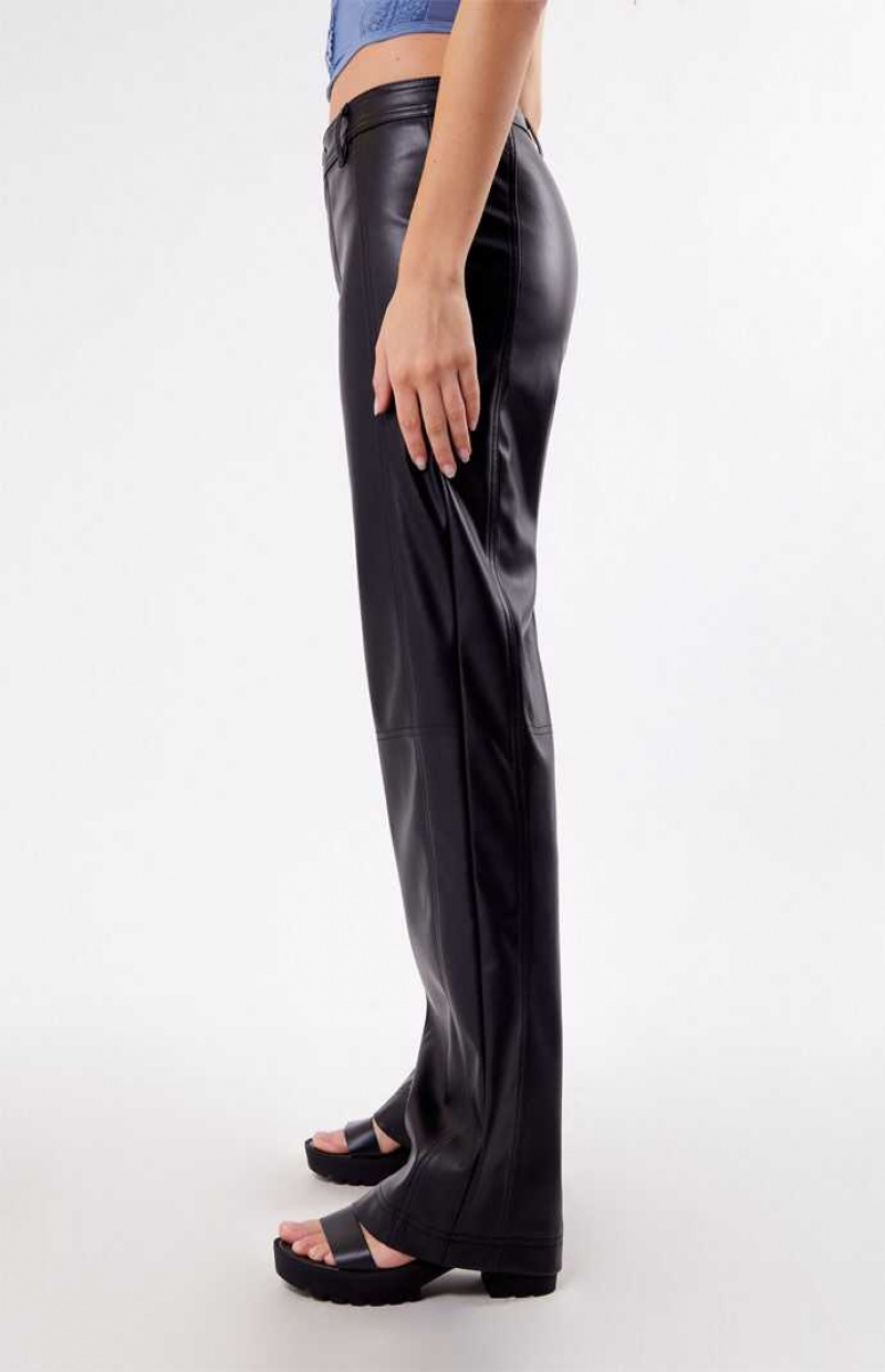 BLACK PacSun Faux Leather Low Rise Straight Leg Pants | NGZDUPI-73