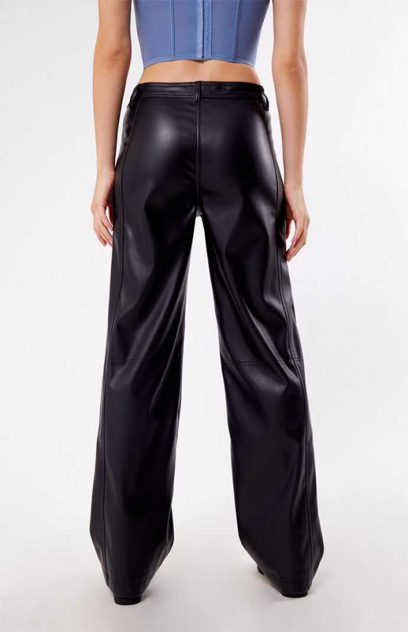 BLACK PacSun Faux Leather Low Rise Straight Leg Pants | NGZDUPI-73