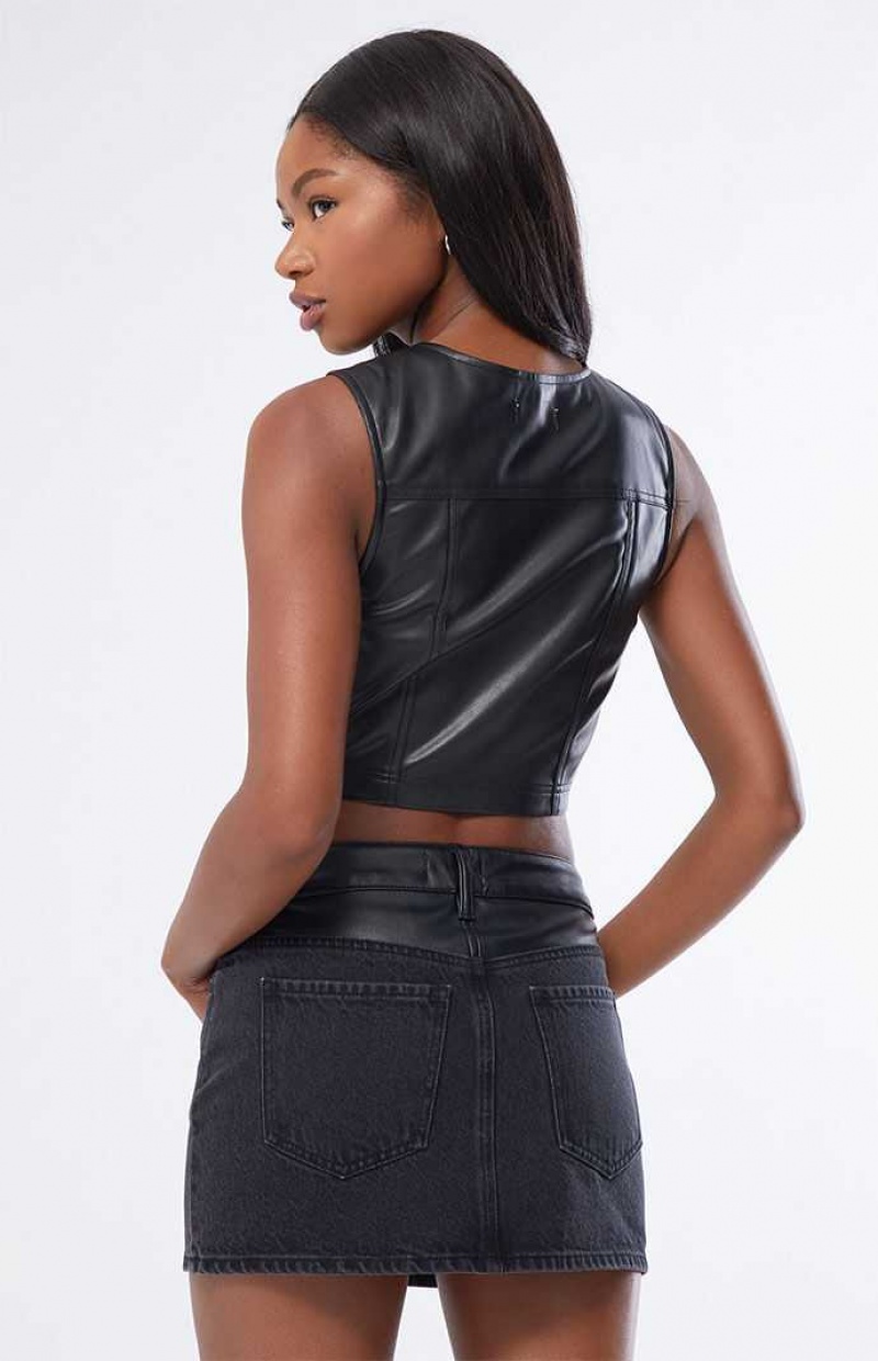 BLACK PacSun Faux Leather Mixed Mid Rise Skirt | DGBRTQH-91