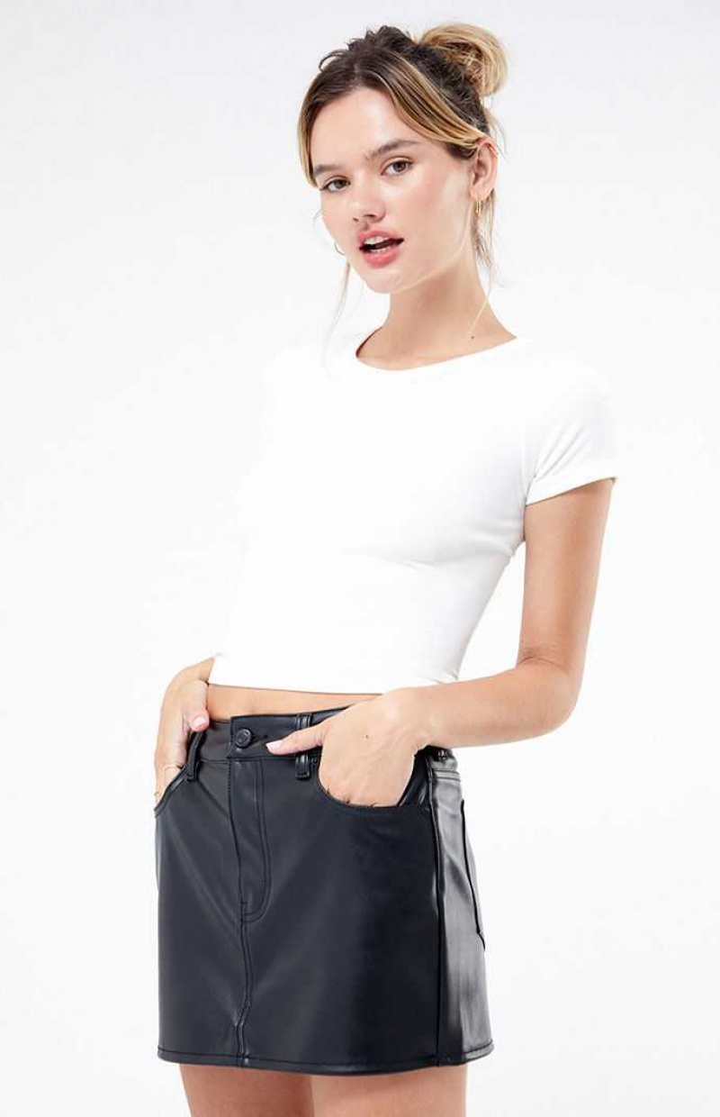 BLACK PacSun Faux Leather Stretch Mid Rise Skirt | BVRUYJQ-41