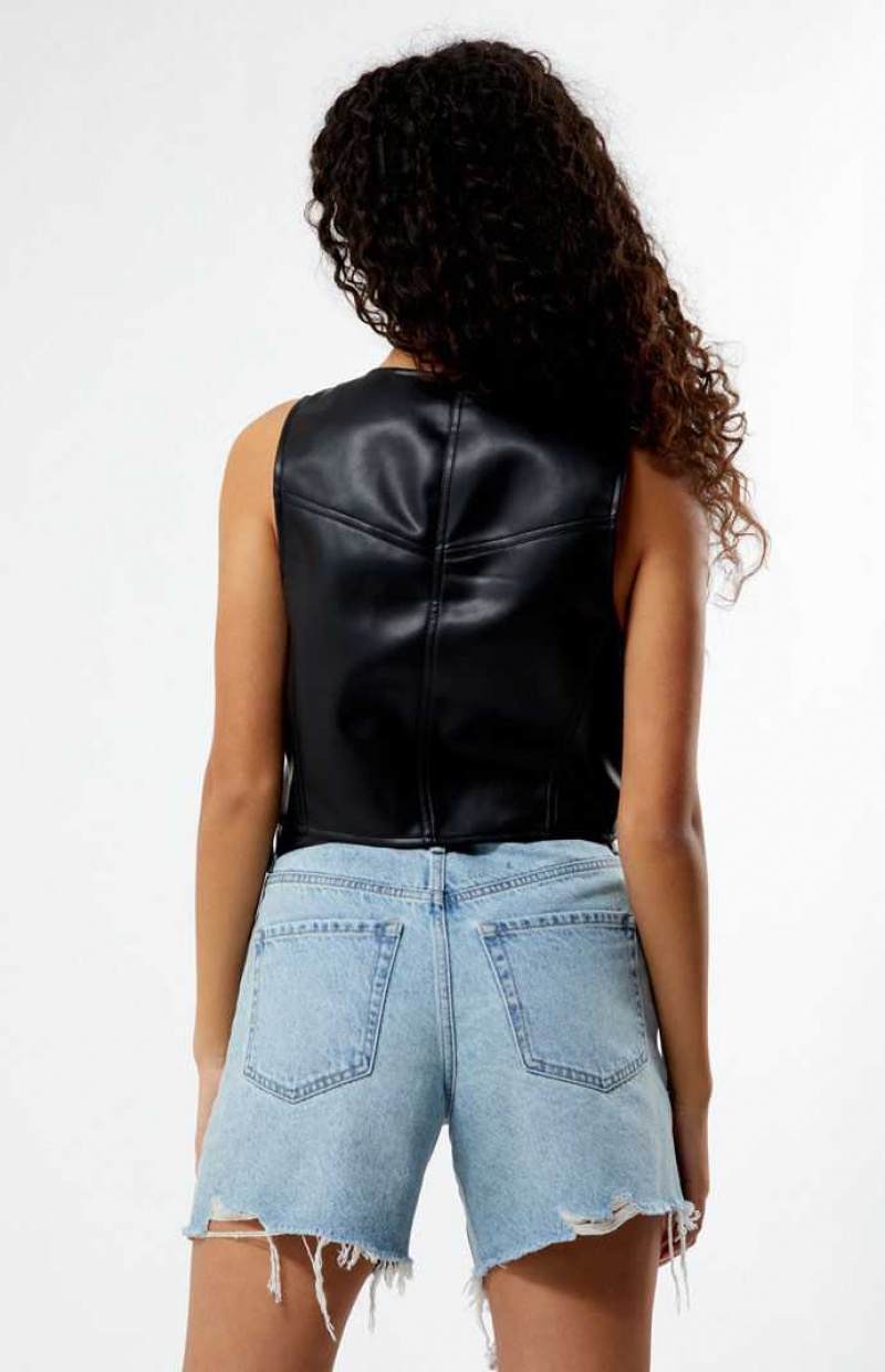 BLACK PacSun Faux Leather Tie Front Vest | CPNGEXL-40