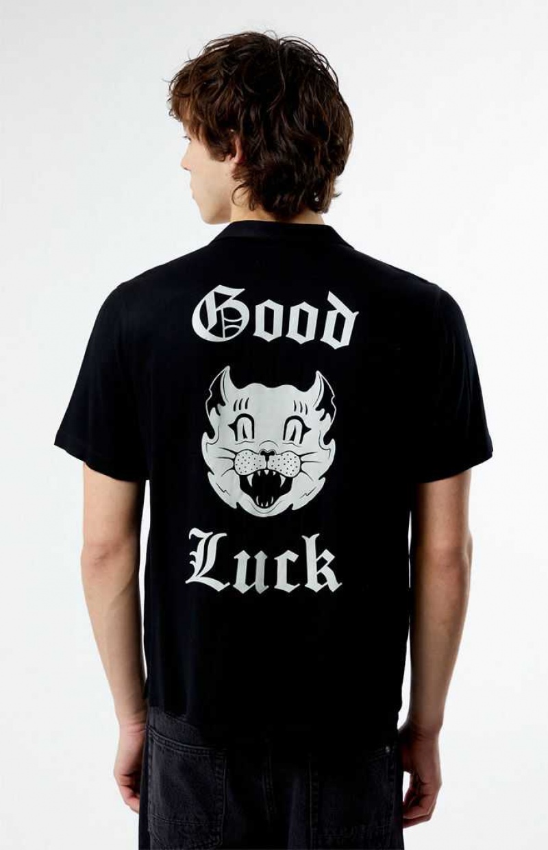 BLACK PacSun Good Luck Woven Camp Shirt | RFACHYO-97