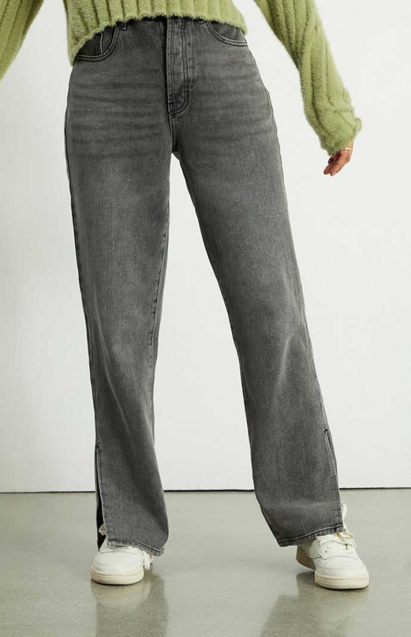 BLACK PacSun Gray Slit Dad Jeans | UFJLWQM-20