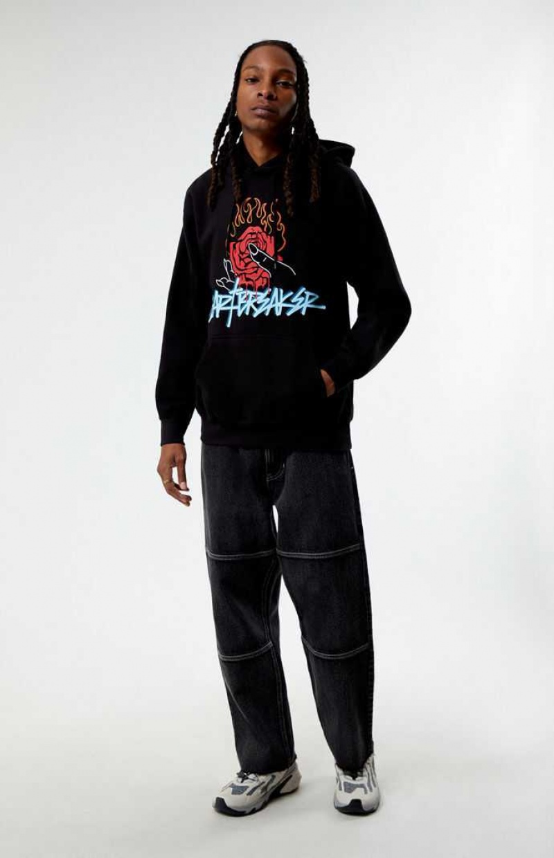 BLACK PacSun Hearts & Roses Hoodie | LESBACJ-05