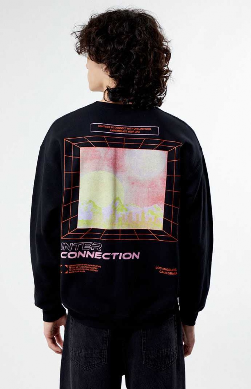 BLACK PacSun Interconnection Crew Neck Sweatshirt | VSJOZUQ-74