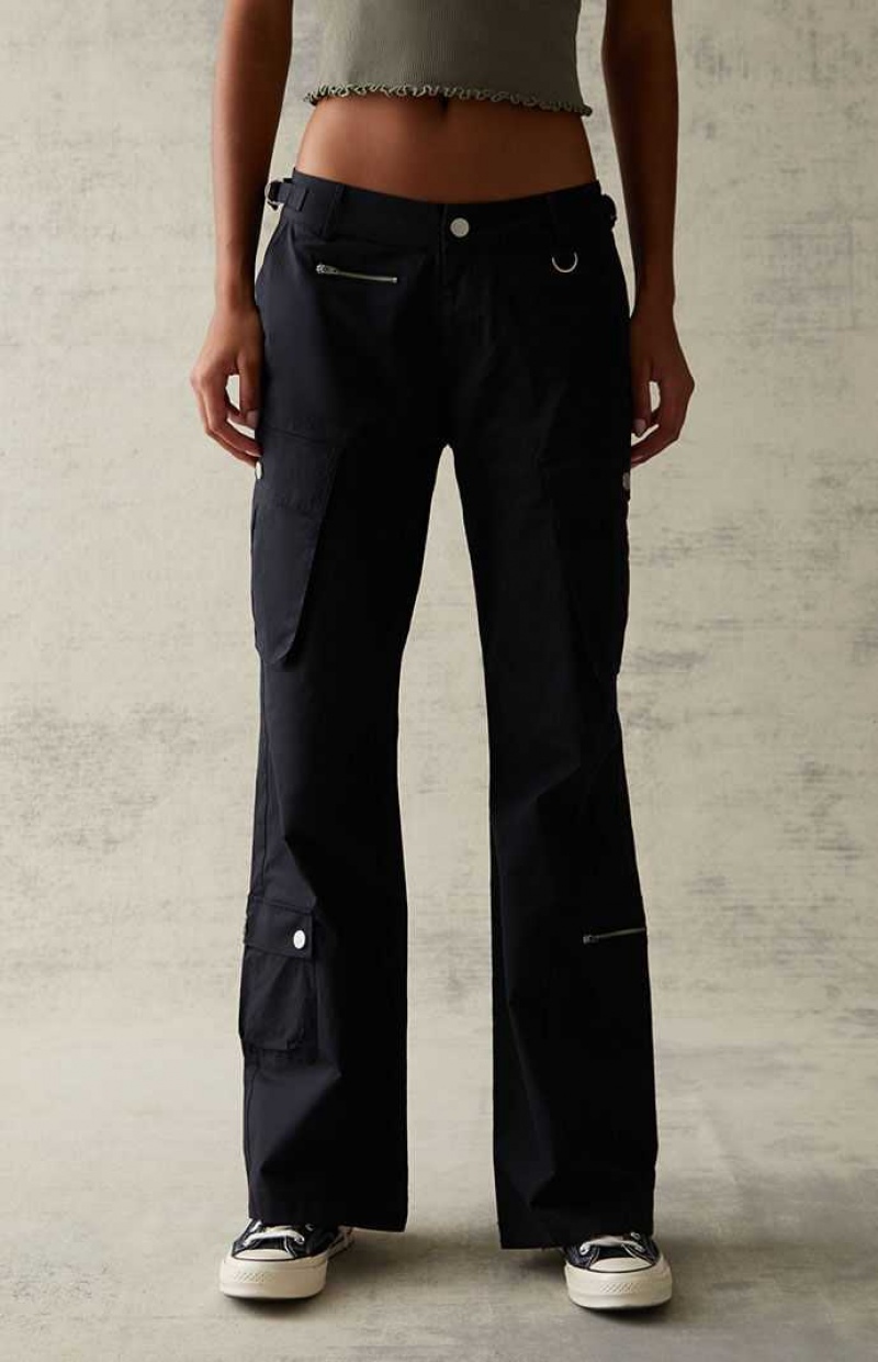 BLACK PacSun Kendall & Kylie Black Low Rise Ring Zip Cargo Pants | HRDVUPM-09