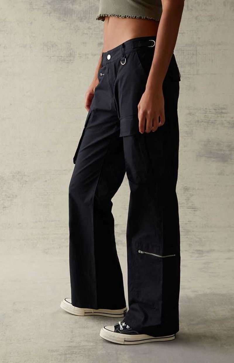 BLACK PacSun Kendall & Kylie Black Low Rise Ring Zip Cargo Pants | HRDVUPM-09