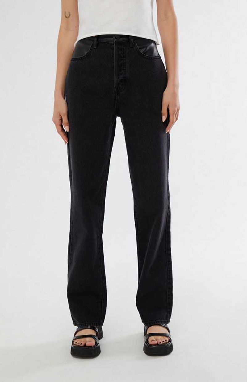 BLACK PacSun Kendall & Kylie Eco Black Faux Leather Waist Dad Jeans | ZXLSFKE-59