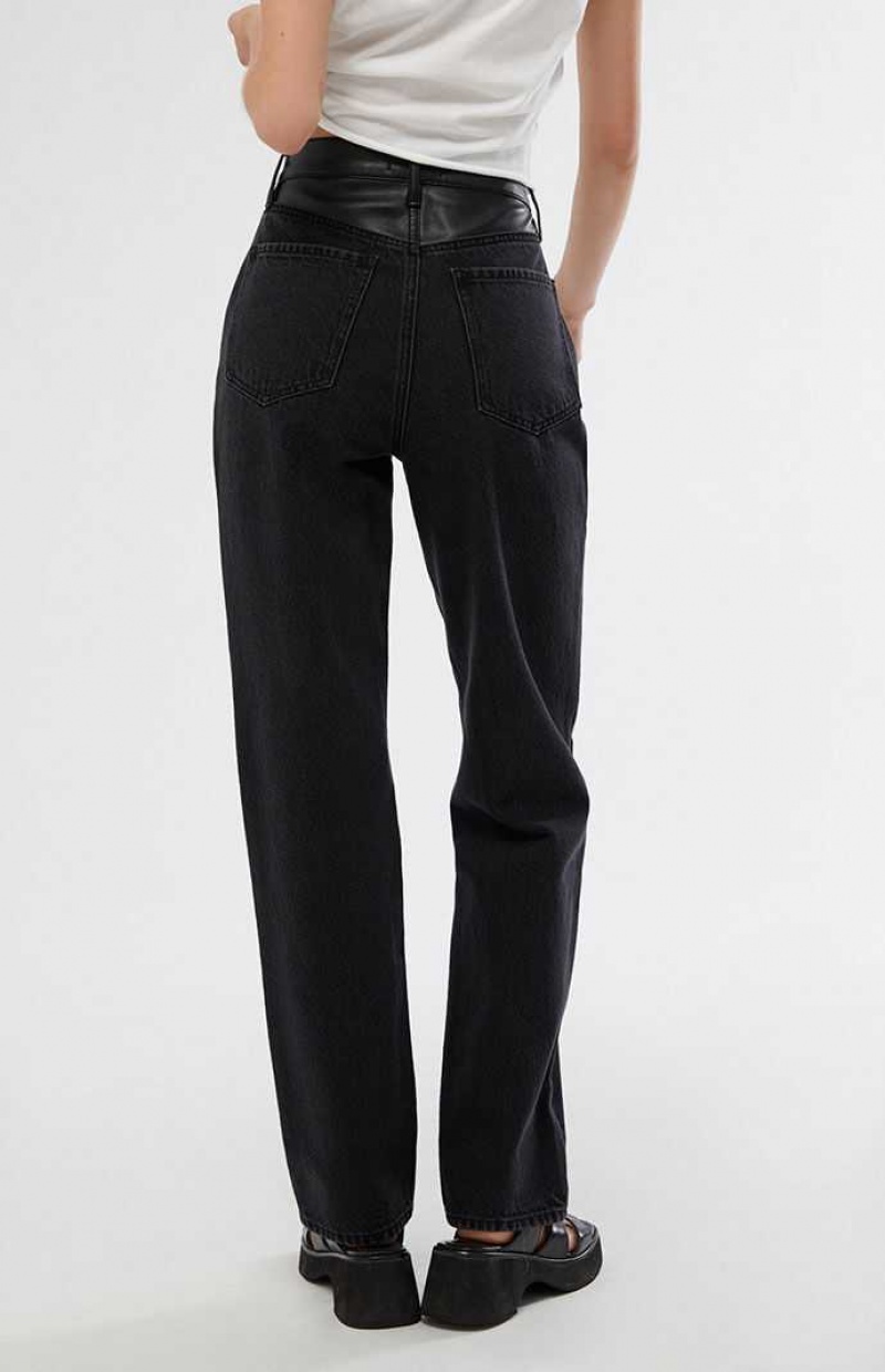 BLACK PacSun Kendall & Kylie Eco Black Faux Leather Waist Dad Jeans | ZXLSFKE-59