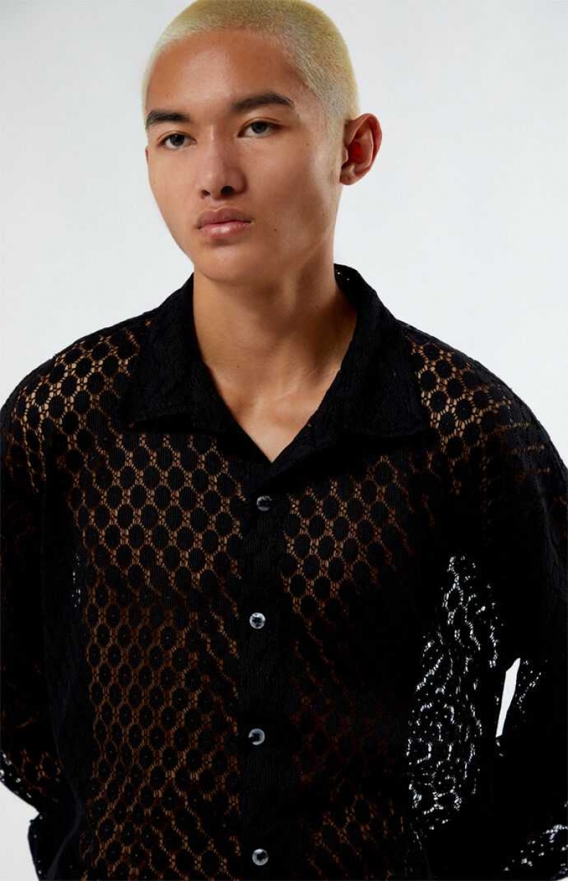 BLACK PacSun Lace Long Sleeve Shirt | CJGXDFO-98