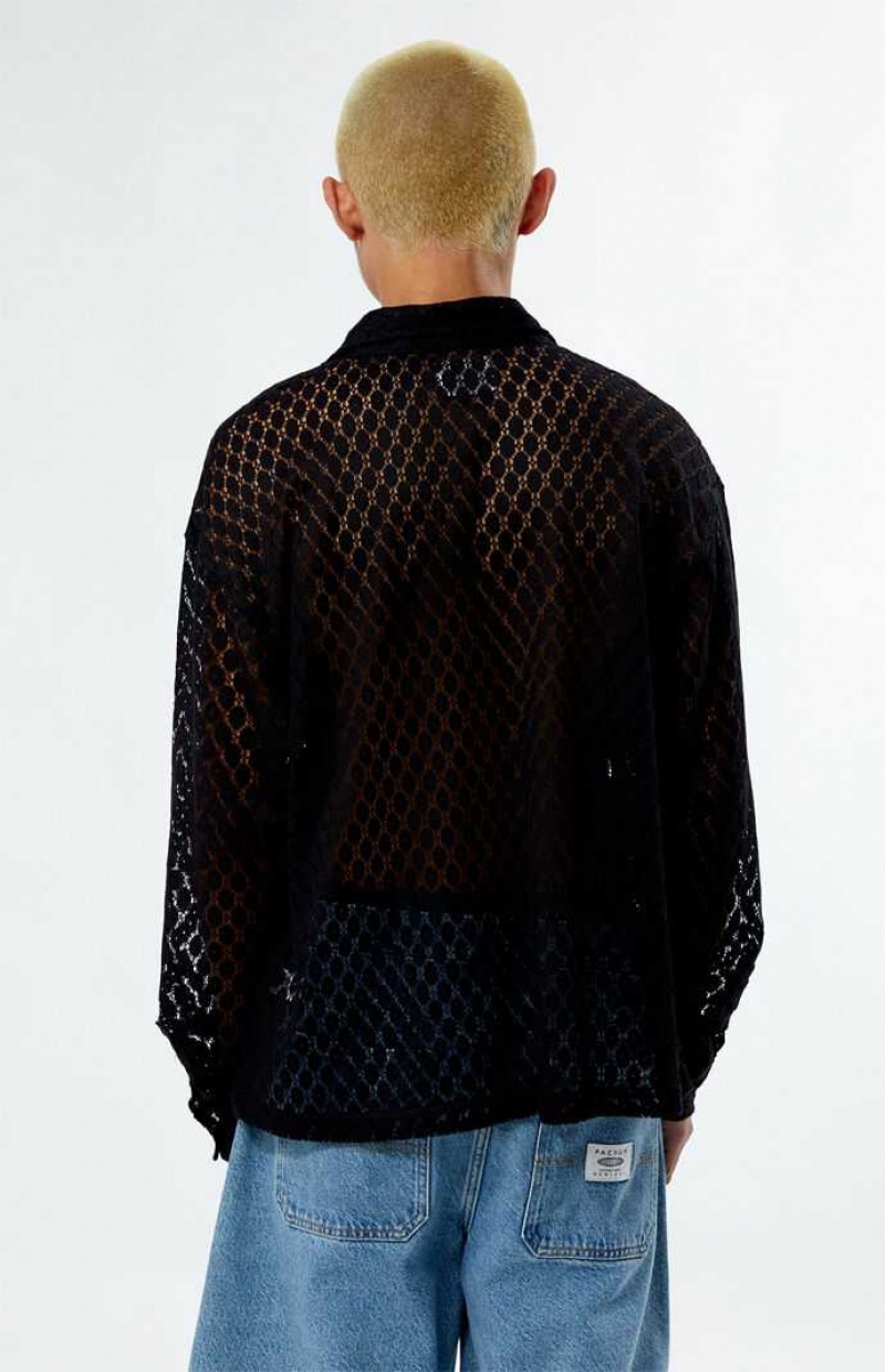 BLACK PacSun Lace Long Sleeve Shirt | CJGXDFO-98