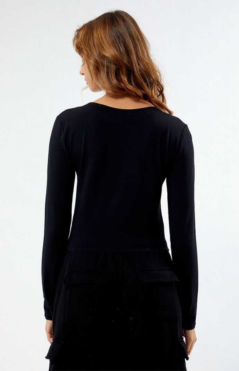 BLACK PacSun Long Sleeve V-Neck T-Shirt | VQBELFS-75