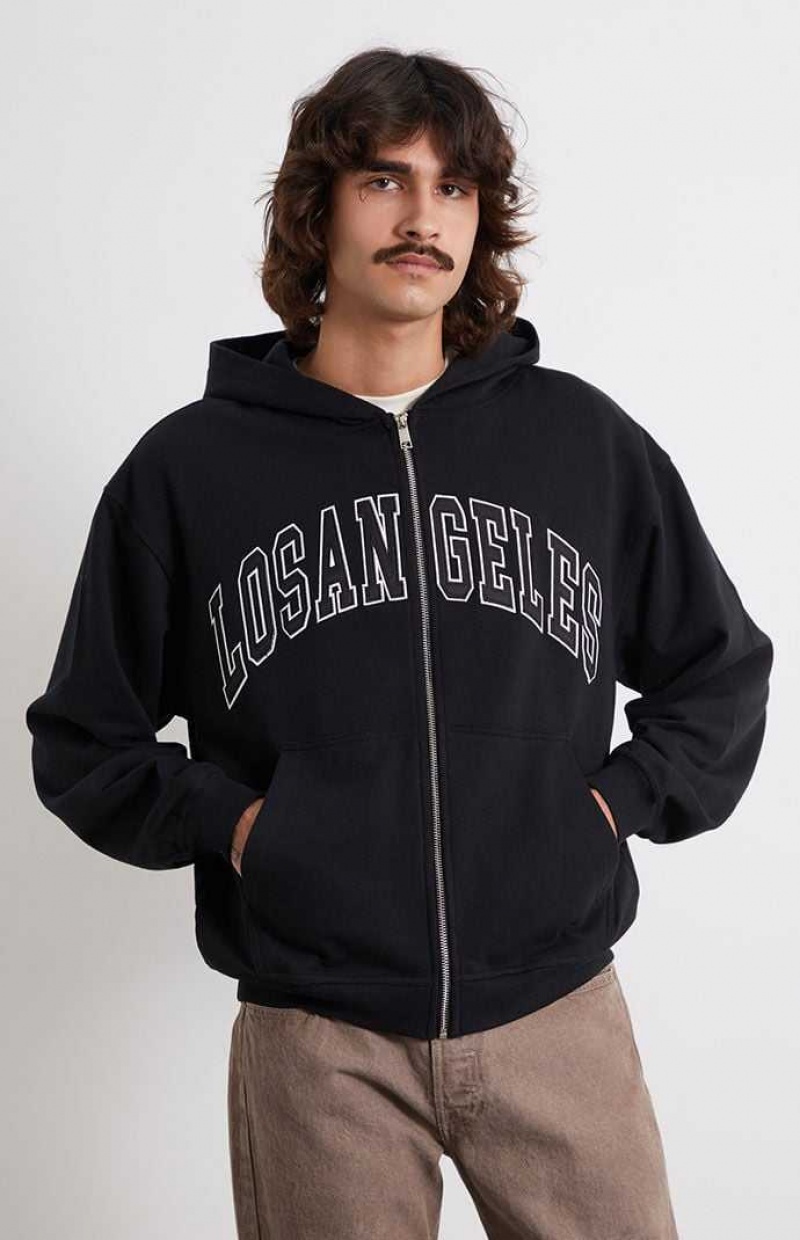 BLACK PacSun Los Angeles Full Zip Hoodie | BZSLHEG-78