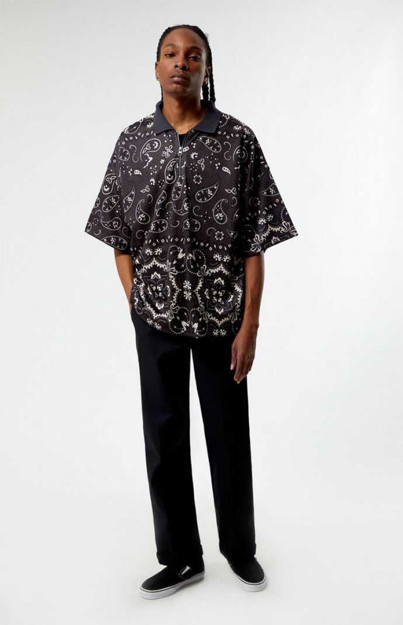 BLACK PacSun Mesh Zip Paisley Shirt | LDSUZNH-24