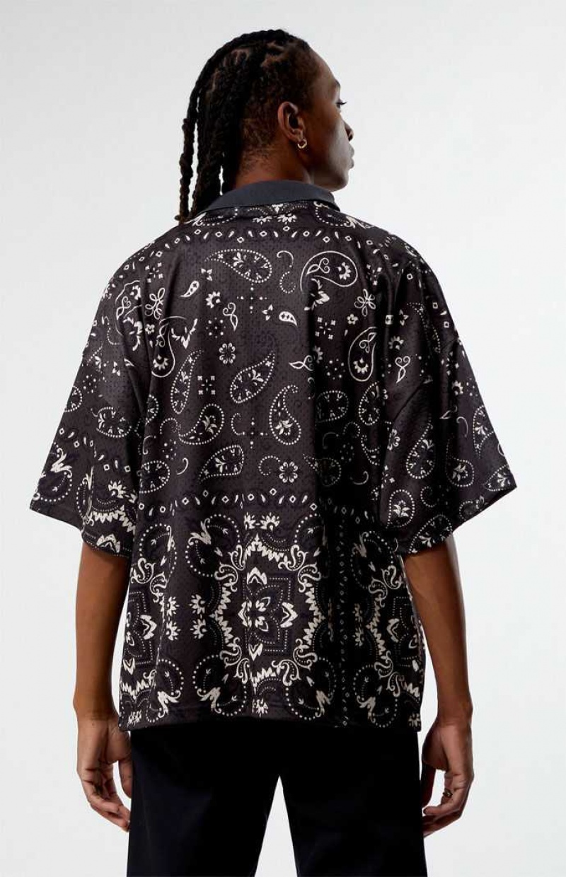 BLACK PacSun Mesh Zip Paisley Shirt | LDSUZNH-24