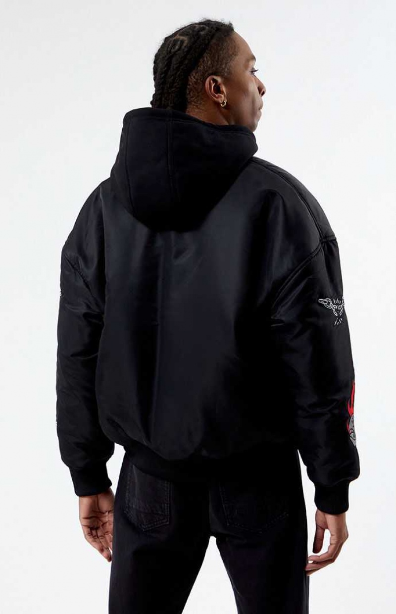 BLACK PacSun Nylon Hooded Bomber Jacket | MZJCAPK-54