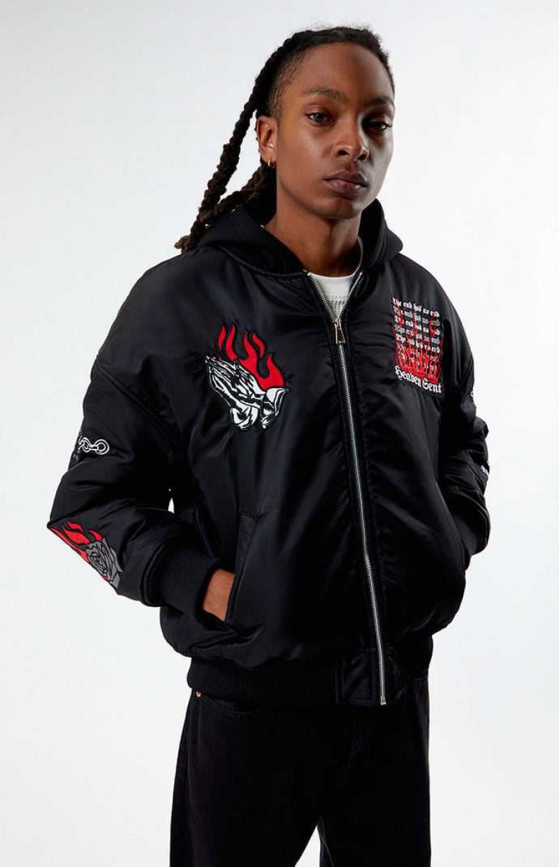 BLACK PacSun Nylon Hooded Bomber Jacket | MZJCAPK-54