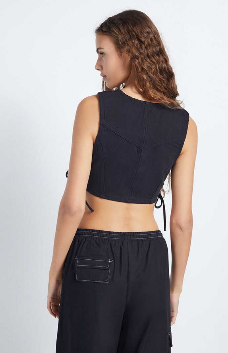 BLACK PacSun Olivia Zip Front Vest | RHESGBN-38