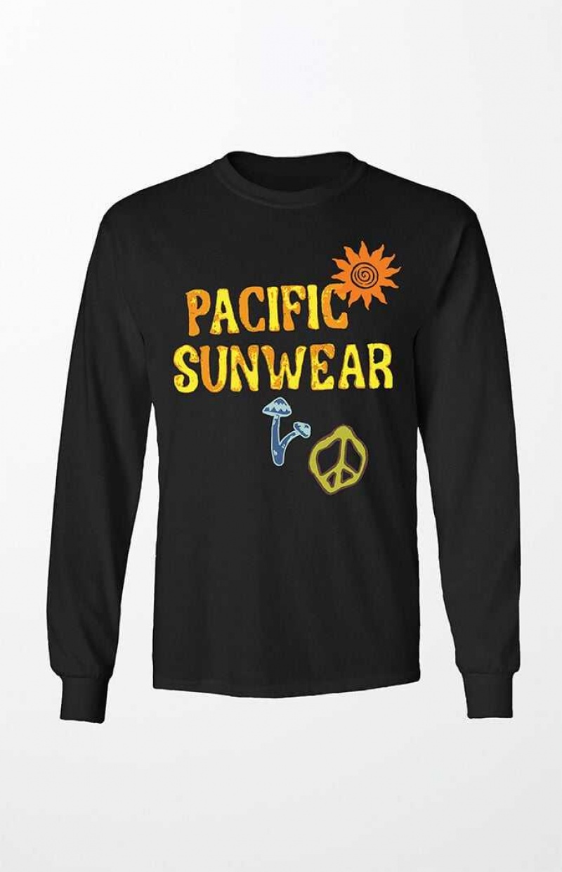 BLACK PacSun Pacific Sunwear Mushrooms Long Sleeve T-Shirt | ZWQBCTE-84