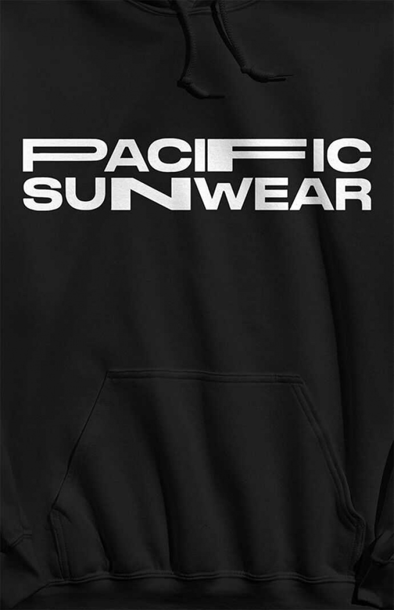 BLACK PacSun Pacific Sunwear Stretch Logo Hoodie | JCDHSXA-64