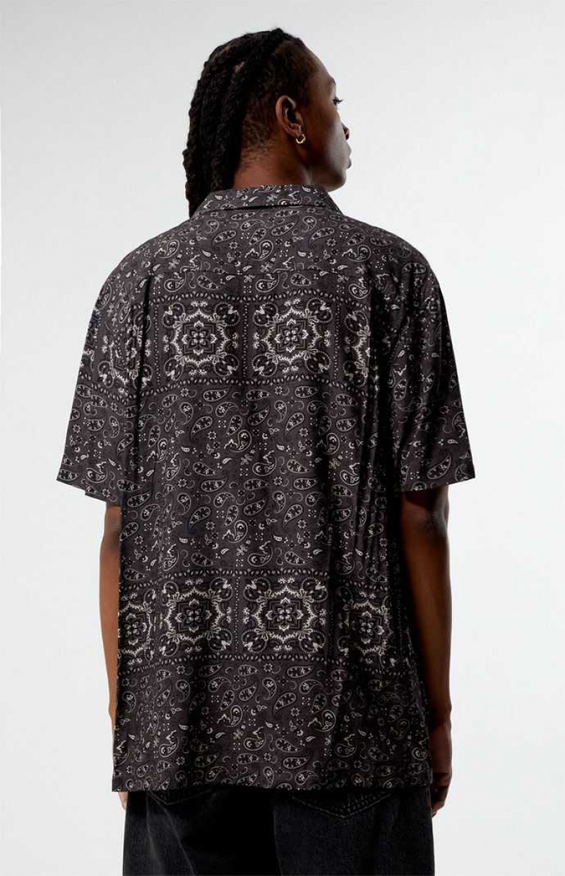 BLACK PacSun Paisley Camp Shirt | GYNZKOU-80