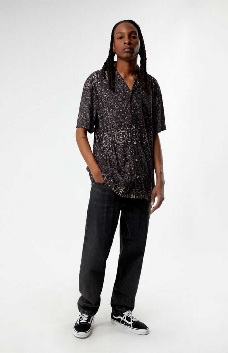 BLACK PacSun Paisley Camp Shirt | GYNZKOU-80