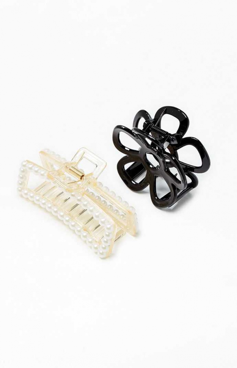 BLACK PacSun Pearl & Flower Hair Claw Clip Set | LHODJVN-78