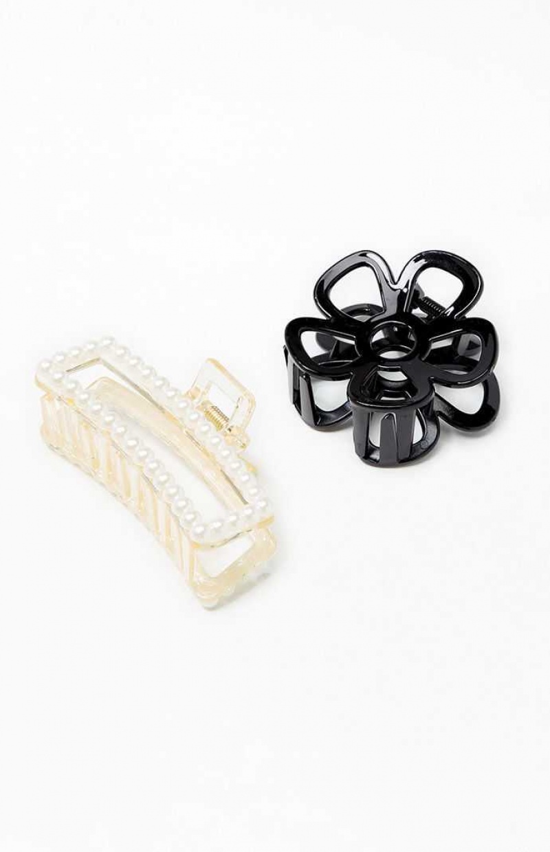 BLACK PacSun Pearl & Flower Hair Claw Clip Set | LHODJVN-78