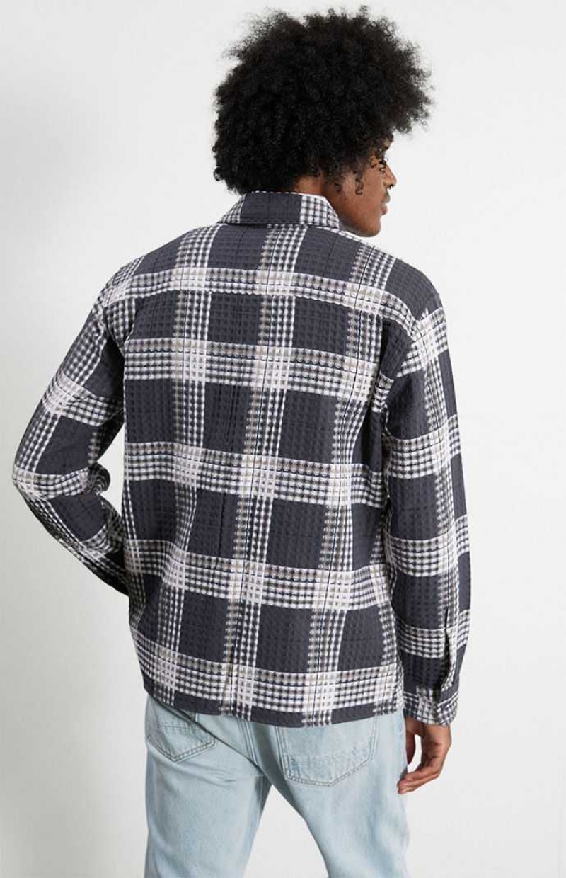 BLACK PacSun Plaid Waffle Shirt | IKOURSY-42