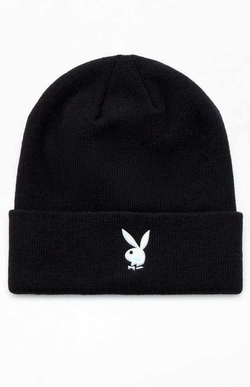 BLACK PacSun Playboy By Bunny Ribbed Beanie | JXBGZEW-97