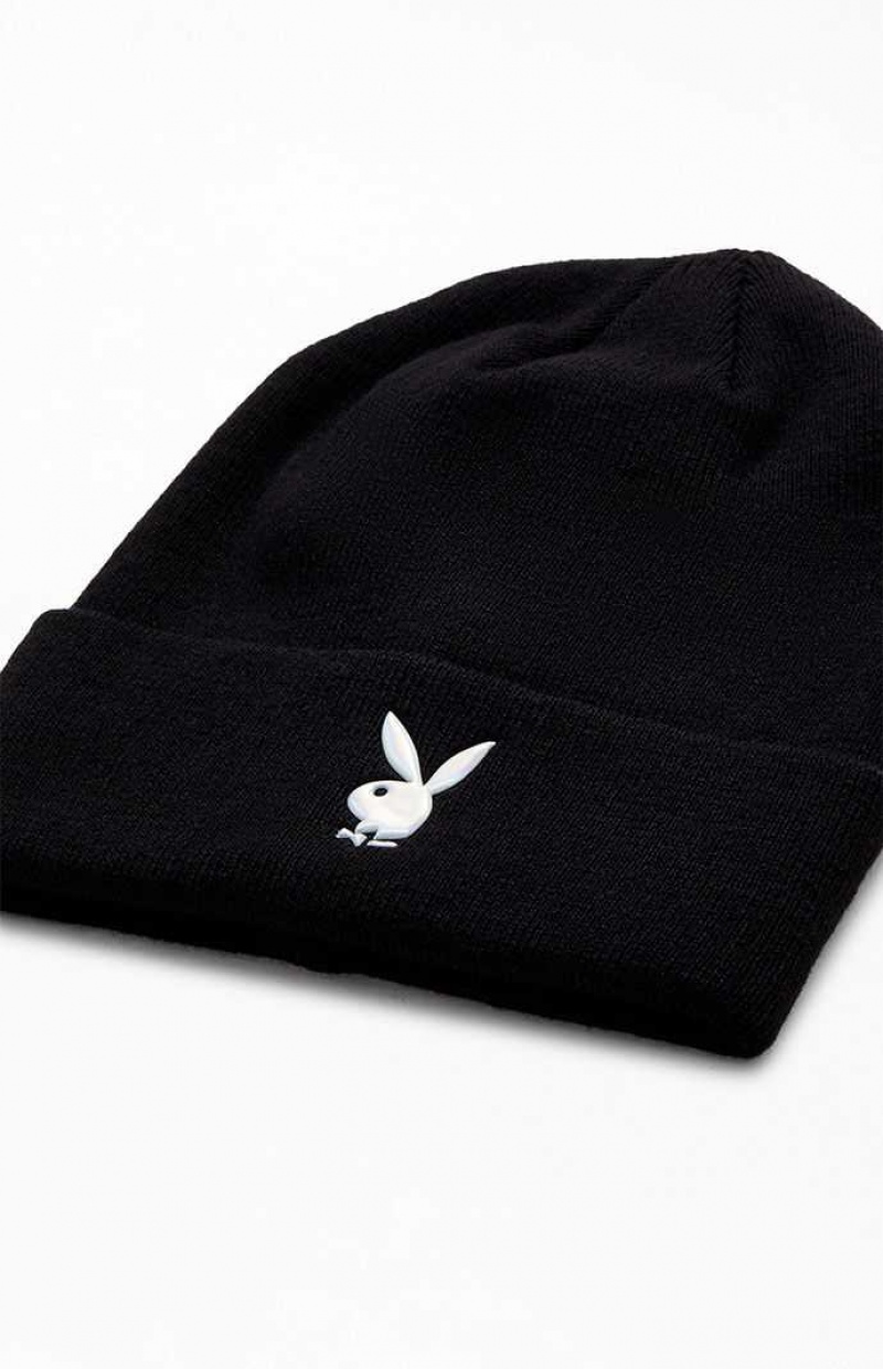 BLACK PacSun Playboy By Bunny Ribbed Beanie | JXBGZEW-97