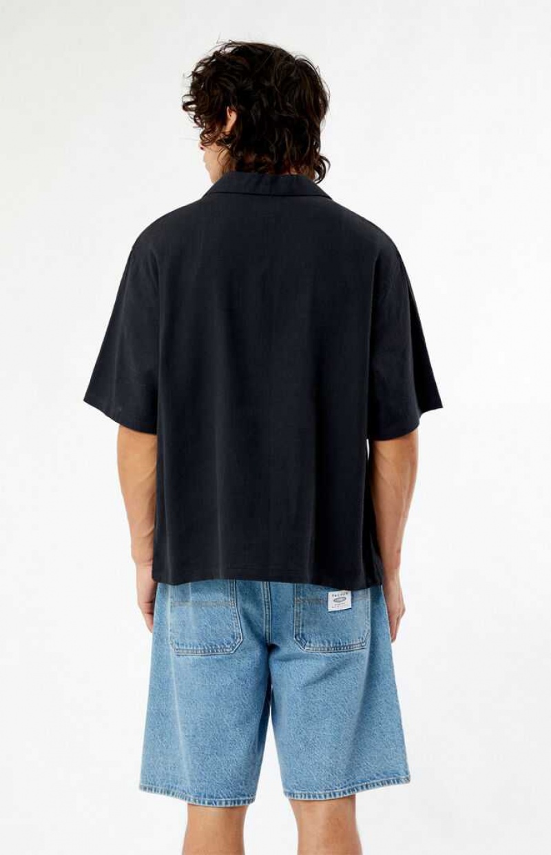 BLACK PacSun Provincial Oversized Embroidered Camp Shirt | NEHITJA-23